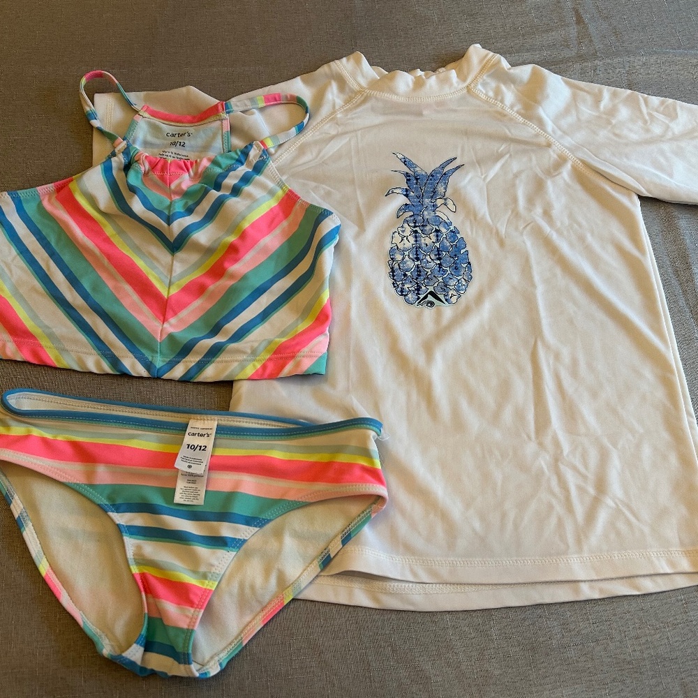 Girls 10/12 Carters Swim Suit and Rash Guard (size 14 misc brand)